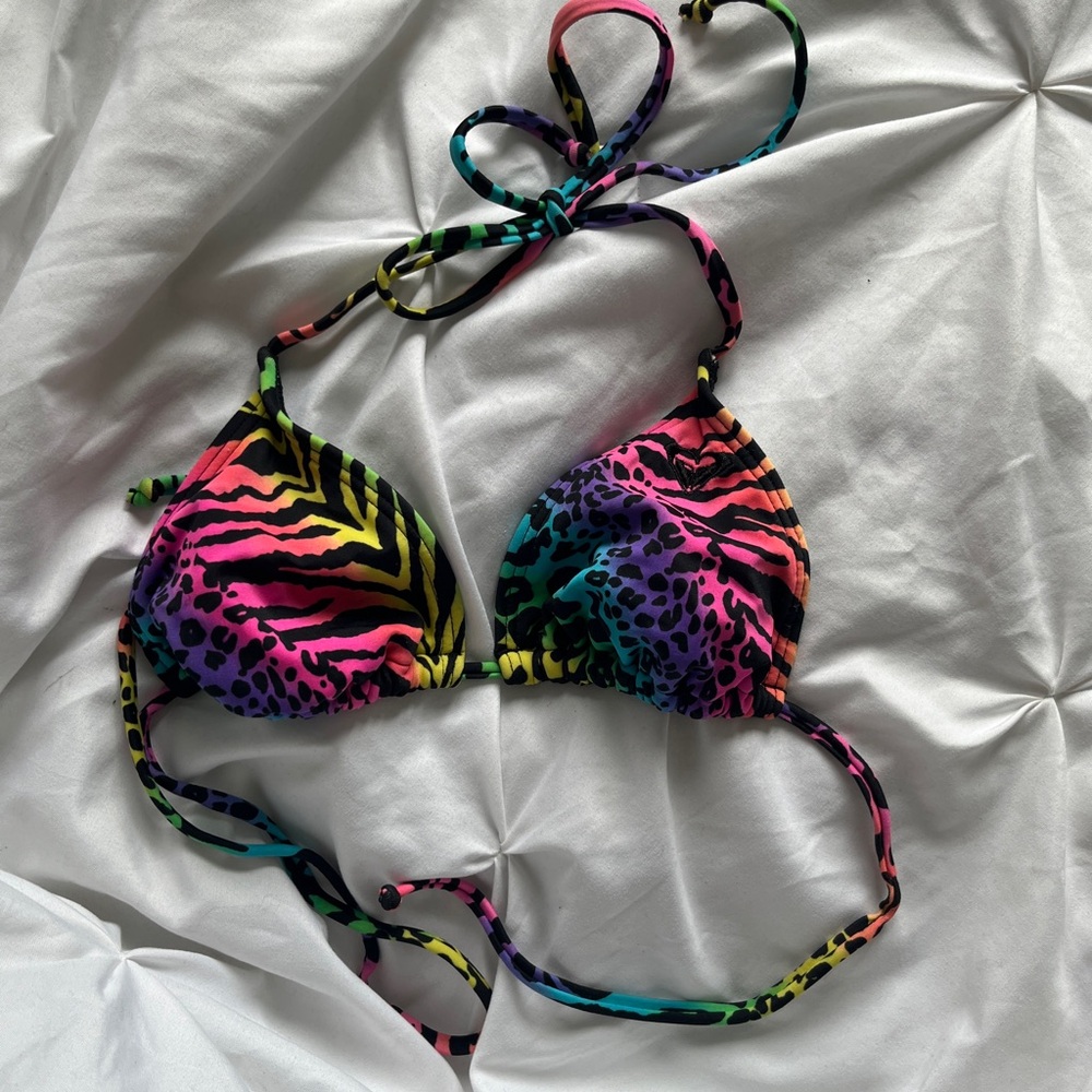 Y2K Multicolor Animal Print Roxy Bikini Top 💕🌺